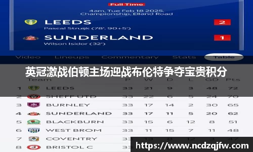 英冠激战伯顿主场迎战布伦特争夺宝贵积分